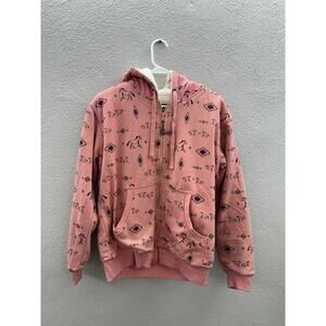 C.E. Schmidt Womens Jacket Size Medium Pink Horse Zip Up Sherpa Lined Hooded